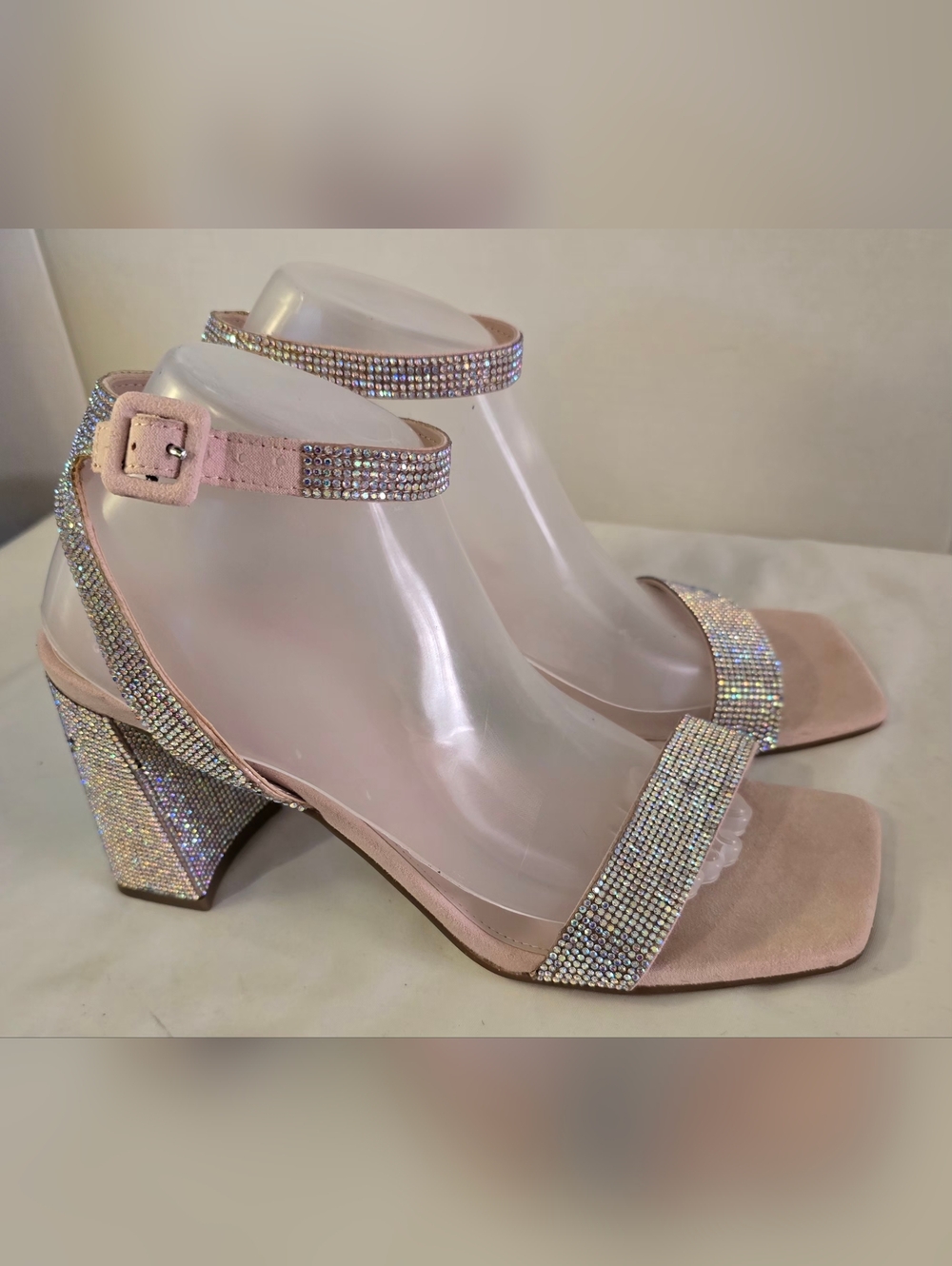 *NEW Madden Girl Pink Rhinestone Block Heel Sandals 10 - Picture 3 of 9
